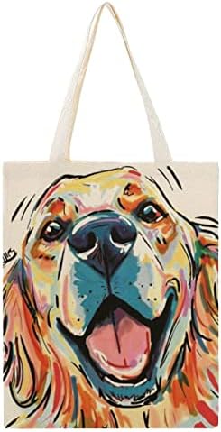 Wengbeauty Canvas Tote торба симпатично милениче златно ретривер куче рамо торба за еднократно намирници за купување торбички плажа за ручек