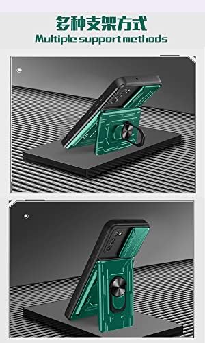 CCSmall Case за Samsung Galaxy A03s со држач за картички, телефон за заштита на тешки задачи со магнетски прстен за слајд фотоапарати