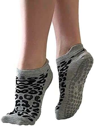 JCzanxi Nonlip Pilates Barre Cods со занарчиња, анти -лизгачки леопард печатење на глуждот на глуждот со јога чорапи