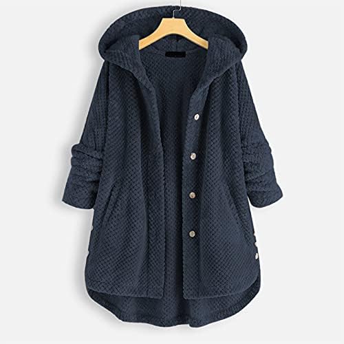 Fireero палто за женски кадифен зимски топла цврста цврста боја со качулка со една гради, неправилна јакна со качулка