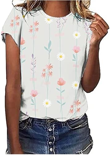 Женски цветни кошули екипаж вратот лето слатки врвови кратки ракави основни маички деловни каузални маици Елегантни облечени блузи