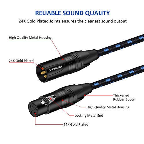Dremake 25 Audio Cable Microphone Audio Cable - Балансиран XLR до XLR Patch Cable Cable Cids - XLR 3 -пински машки до женски Мајк Кабел Црно