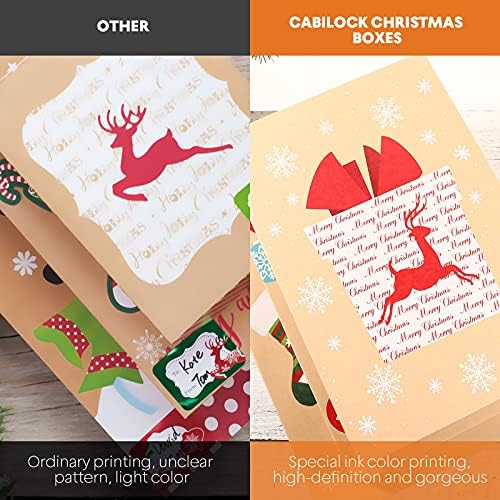 Cabilock Божиќни кутии за подароци Декоративни 12 парчиња со капаци за облека за облека, разновидни обрасци и големини со 12 налепници