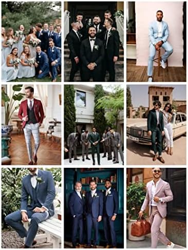 Ween Charm Men's Suits Slim Fit, 3 парчиња костум за мажи, 2 копче блејзер јакна панталони со вратоврска, сет за костум за мажи со смокинг