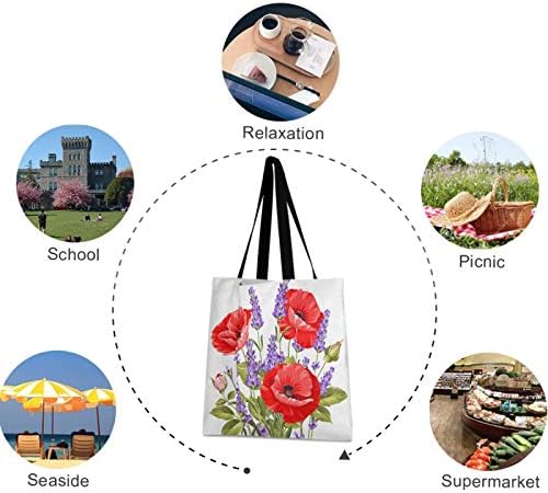 VisesUnny Women Extrage Голема торба за торбички куп лаванда афион цветни вреќи за рамо, дами плажа патување еднократно намирници за купување преносна чанта за складирање