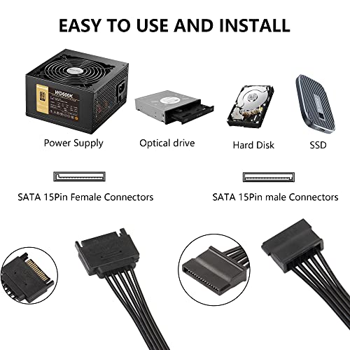 Кабел Sinloon SATA Power Splitter, 15pin SATA MALE MALE до 5 SATA Femaleенски додаток на хард диск, за HDD SSD и оптички погони-23,5 см