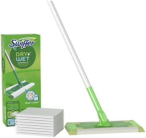 Swiffer Shiper Sweper и Wetwo Theping и чистење комплет за стартување, сите производи за чистење на подот, вклучува: 1 МОП, 7 суви