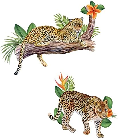 Супердант леопард wallидни налепници животински wallидни решенија доживотно леопард лежејќи на багажникот wallид уметност цвет винил декорации