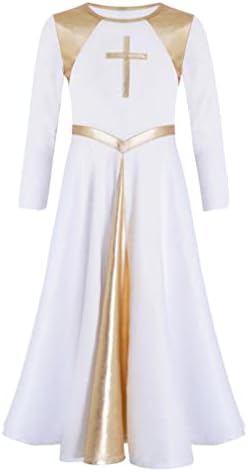 металик за златна боја на девојчето, пофалби, танцуван фустан, танцувачка облека, лирско христијанско обожавање танцуван фустан