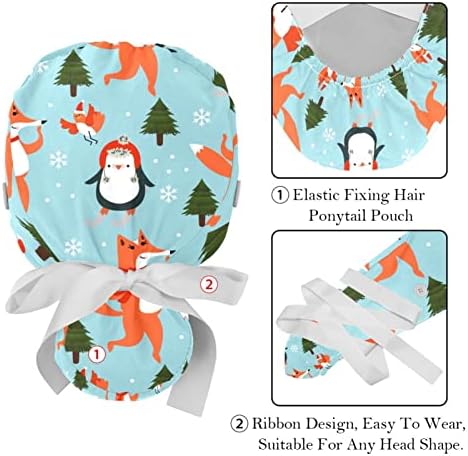 2 Пакувајте Работни Капачиња Со Лента За Пот За Жени, Greenетски Зелени Божиќни Снегулки Зимски Конска Опашка Торбички За Чистење