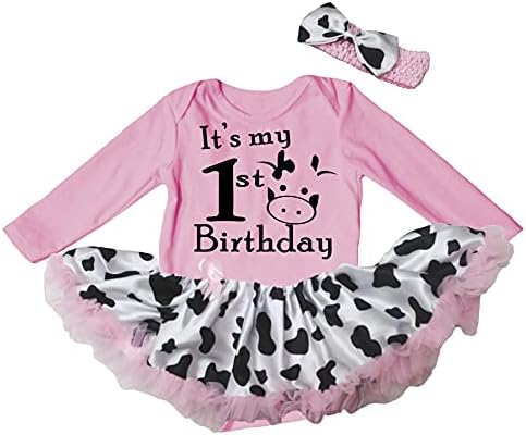 Petitebella Тоа е мојата крава 1 роденден со долг ракав бебе фустан NB-18M