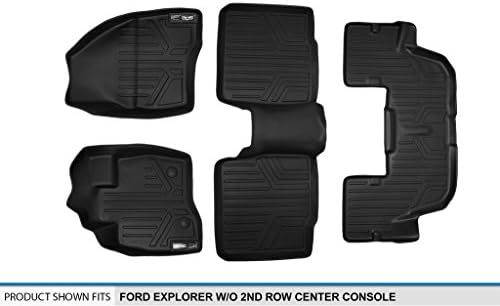 SmartLiner Custom Fit Fort Clone Mats 3 Row Постави црно за 2015- Ford Explorer без конзола за 2-ри ред Центар