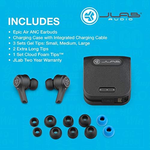 JLab Epic Air ANC True Wireless Bluetooth 5 Airbuds | Активно откажување на бучава | IP55 Sweatproof | 12-часовен век на траење