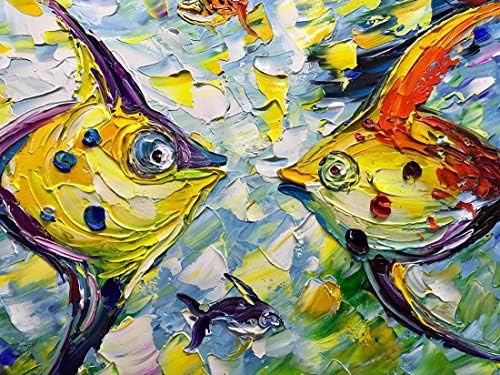 Yotree 24x48 инчи слики, риби за бакнување - едноставен модерен стил апстрактно платно уметност 3Д рачно насликани пејзажни апстрактни уметнички дела акрилни ножеви сли?