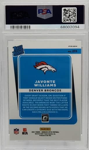 Javonte Williams Broncos 2021 Donruss Optic Holo Variation Rokie Card PSA 10