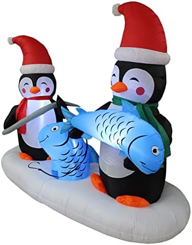 Два божиќни украси за украси, вклучуваат 6 нозе долги надувување на два пингвини, среќен риболов, и 12 стапки долги надувување Дедо Мраз на