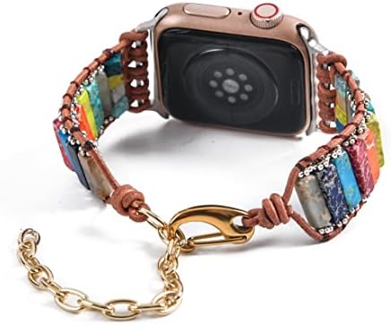 Nuzujx Chakra Watch Watch Band Band компатибилен со Apple Watch 38mm/40mm 41mm/42mm/44mm/45mm - Boho Bohemian Watch Strap компатибилен