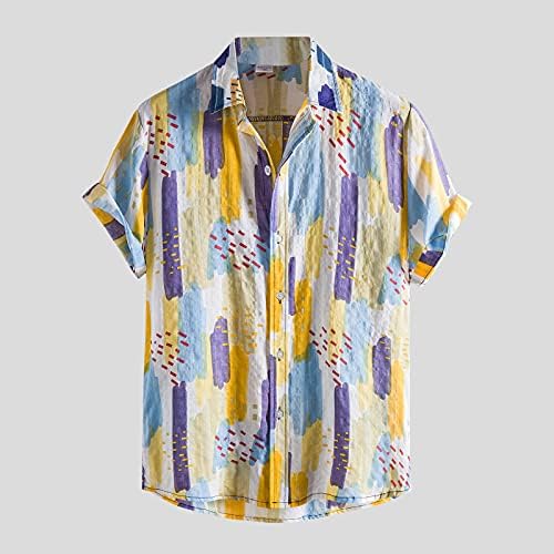 Јангкиги Машки маици блузи За Мажи Летни Кошули Со Копчиња За Мажи Јака Со Цветен Принт маица со Кратки Ракави