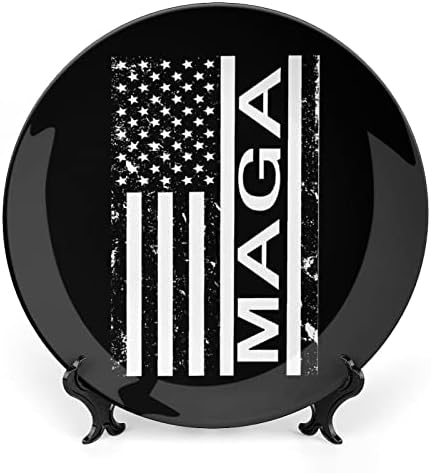 Црно Американско Знаме Мага Печатена Коска Кина Декоративна Плоча Тркалезни Плочи Занает Со Штанд За Прикажување За Домашна Канцеларија Ѕидна