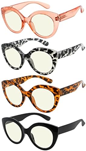 Очила 4-Пакет Модни Очила За Читање Сина Светлина Блокирање На Преголеми Компјутерски Очила Читатели Жени +2.5