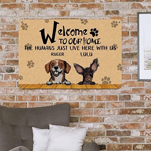 Име На Сопствени Кучиња Алиојоит Добредојдовте Во Нашиот Дом Луѓето Овде Со Нас Смешни Метални Знаци За Кучиња За Кучиња За Миленичиња Закачалка