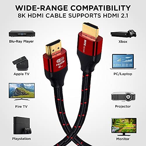 8K HDMI 2.1 Кабел 9,8 стапки од Ritzgear. 48 Gbps Ultra висока брзина плетенка најлонска кабел и златни конектори - 8K@60Hz UHD