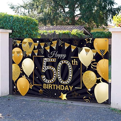 Среќен 50-Ти Роденден Позадина Голема Ткаенина Црно Злато 50-Годишнина Знак За Роденден Банер Фото Кабина Фотографија Позадина