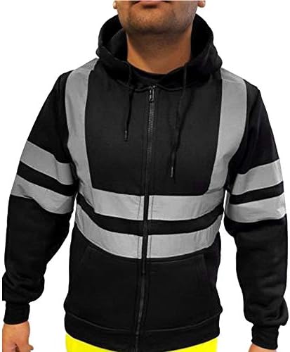 Wenkomg1 јакна со висока видливост со качулка Здраво, вирсиот Худи, отворено Безбедност, рефлектирана облека со целосна зип со џеб