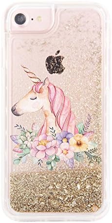 Ucolor iPhone 6s Plus 6 Plus Case iphone 7 Plus 8 Plus Case Gold Gold Floral Unicorn Waterfate Clear заштитен случај за iPhone 6s Plus/