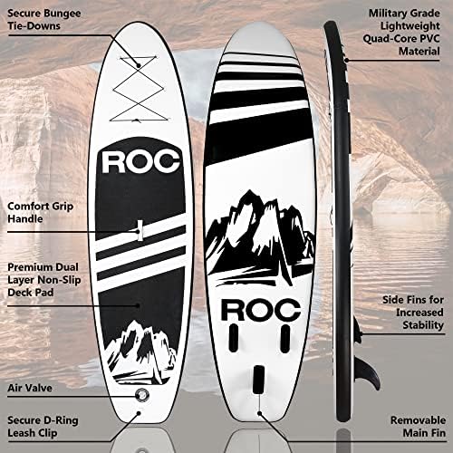 ROC надувување на надувување на лопатка со премиум SUP додатоци за табли со лопатка, широк стабилен дизајн, палуба за удобност што не се лизга