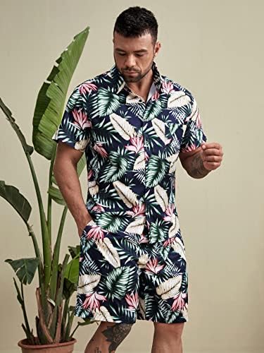 Fdsufdy Две парчиња облека за мажи мажи тропски печатени џебни предни кошула и шорцеви
