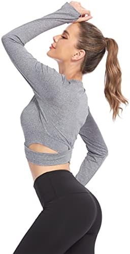 Хелеок долги ракави на врвови за жени за жени врвови за вежбање исечени кошули со јога за вметнување на стомакот