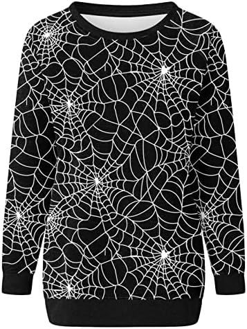 Врвови за печатење од тиква - 2023 година женски џемпери за Ноќта на вештерките Обичен моден екипа на екипажот пулвер лабави долги ракави