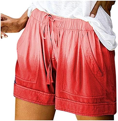 Летни обични шорцеви за жени кои влечат еластични половини удобни широки шорцеви за нозе лесни шорцеви на плажа со џебови со џебови