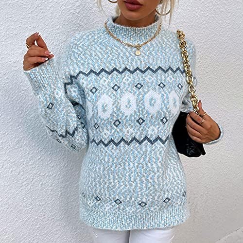 Женски џемпери за кашмирска облека со брановидни ленти во боја на контрастна боја половина желки џемпери со џемпери со долг ракав