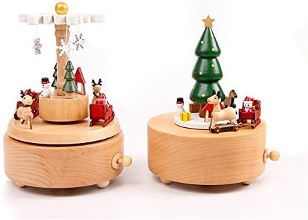 WPYYI Криејтив новогодишно елка музичка кутија дрвена ротирачка музичка кутија занаети гроздобер декорација детски играчки фестивал