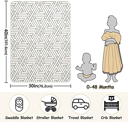 Геометриски триаголни памучни памучни памучни памучни памучни ќебе за доенчиња, лебно ќебе, лесен мек за лаптоп за креветчето, шетач, расадник ќебиња, 30х40 во