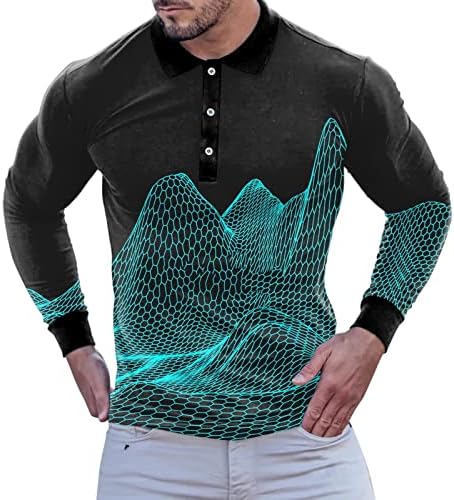 Xxzy Машки пад по-ла-кошули Менс мода случајно спортски апстрактни дигитални печати за печатење копче со долги ракави кошула разбудена