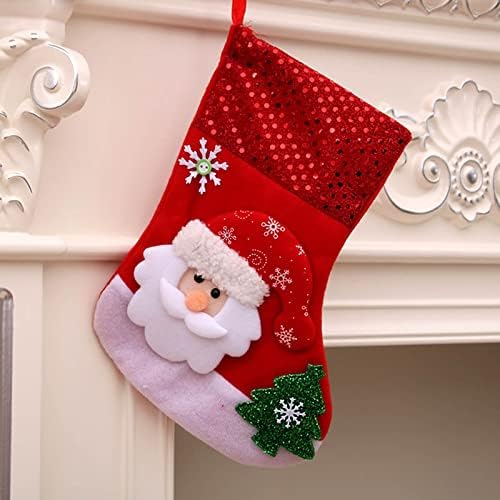 XIOS 2022 Божиќни чорапи крпа Божиќна чорапска торба и Божиќ што висат чорапи за украсување на забави и Божиќни црвени црвени сет монистра за