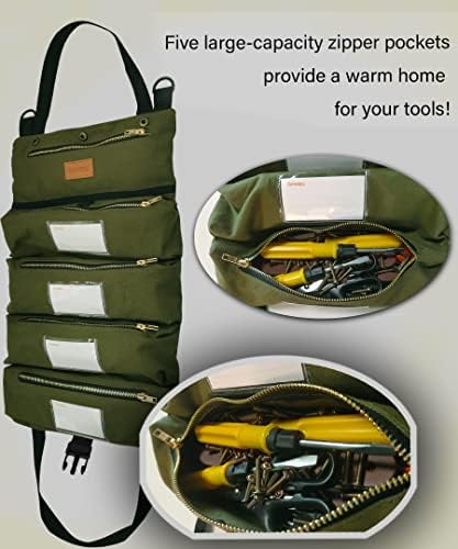 Алатка за торбичка, прицврстена и заштита на токи, алатка торба за алатки, торба со алатки со пет џебови за патенти и картички