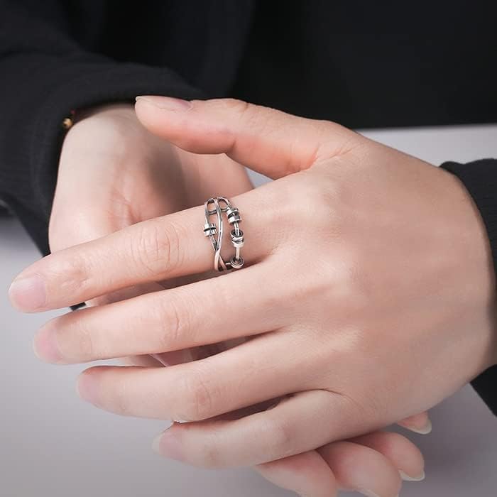 Летински фитџет ringsвони за вознемиреност кај жени мажи, прстен од сребрена анксиозност со монистра на унисекс спинер прстен за прилагодлив прстен
