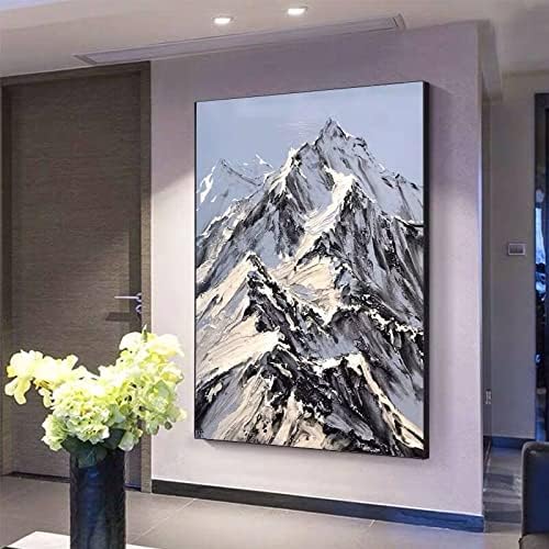 Апстрактна пејзаж рачно насликана црно-бела снежна планинска масло сликарство-3d густа текстура нож сликарство светло луксузна дневна соба тремот декорација на вл