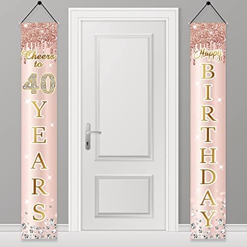 40 -ти роденденски украси врата банер за жени, розово розово злато на 40 години среќен роденденски знак за забави, слатка четириесет