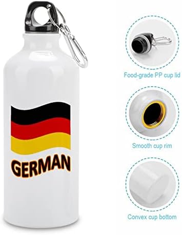 Германија со знамето спортови алуминиумски шишиња со шишиња со вода со карабинер и капаче за пресврт