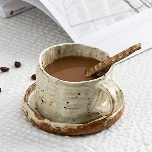 CZDYUF креативна чаша за кафе, лажица и чинија, рачно изработена уметничка чаша, керамичка чаша за висечки уво