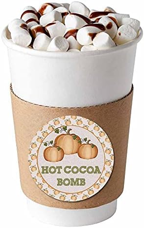 Burlap Тиква рустикална пад тематска тематска етикета за топла какао -бомба, вкупно 40 2 налепници на кругови со амандаксија