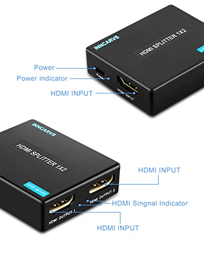 InnCarvs HDMI адаптер за сплитер, 4K HDMI Splitter 1 во 2 надвор за двојни монитори HD 1080P, го поддржува HDCP1.4, Xbox PS3/4/5 Sky Box Fire