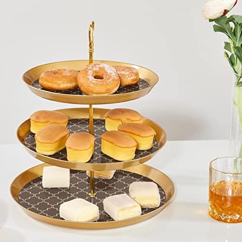 3 Ниво Торта Штанд, Марокански Модел Десерт Дисплеј Кула, Пластични Круг Кекс Држач Служат Послужавник За Свадба Роденден Чај Партија
