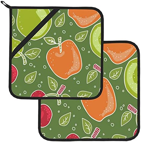 Овошје мода зелена слатка зелена круша potholder јамки на топлина, отпорни на кујнски садови, 2 парчиња отпорна на топлина Мат 8 × 8 инчи