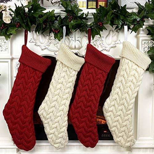 Nuobesty плетени чорапи Божиќни чорапи во боја плетени Божиќни порибување украс за украси за семејни празници бели туби подароци